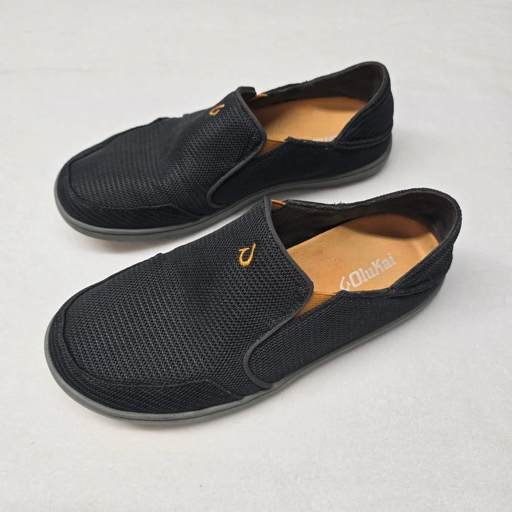 OluKai Nohea Mesh Mens Slip On Shoes Black Grey Loafers Size‎ 8 Fishing Outdoor